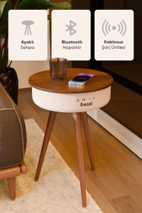 Bluetooth Hoparlör Hızlı Şarj Destekli Ahşap Ayaklı Kablolu Sehpa Speaker